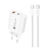 HURTEL 20 W omrežni polnilnik USB-A USB-C s kablom USB-C 1 m – bel