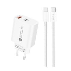 HURTEL 20 W omrežni polnilnik USB-A USB-C s kablom USB-C 1 m – bel