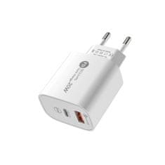 HURTEL 20 W omrežni polnilnik USB-A USB-C s kablom USB-C 1 m – bel
