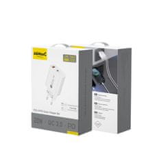 HURTEL 20 W omrežni polnilnik USB-A USB-C s kablom USB-C 1 m – bel