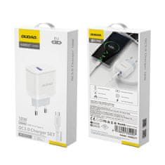 DUDAO USB-A 18 W omrežni polnilnik z USB-A - USB-C kablom, bel