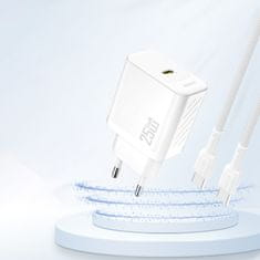 DUDAO 25 W GaN USB-C omrežni polnilnik - bel