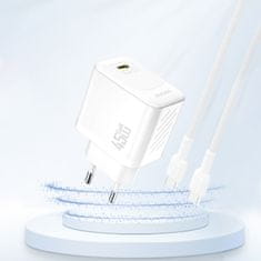 DUDAO Mrežni polnilnik A28 GaN USB-C 45 W – bel