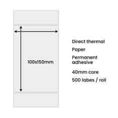 HURTEL Naslovne etikete za pakete za termični tiskalnik 100 x 150 mm, rolica 500 kosov, bele