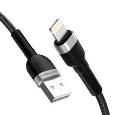 WOZINSKY Kabel za iPhone v pletenem ohišju USB-A - Lightning 2,4 A, 2 m, črn