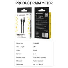 WOZINSKY Kabel za iPhone v pletenem ohišju USB-A - Lightning 2,4 A, 2 m, črn