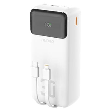 DUDAO Powerbank 30000mAh z vgrajenimi kabli PD 22,5W - bela