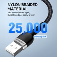 WOZINSKY Kabel za iPhone v pletenem ohišju USB-A - Lightning 2,4 A, 1 m, črn