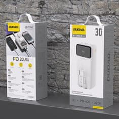 DUDAO Powerbank 30000mAh z vgrajenimi kabli PD 22,5W - bela