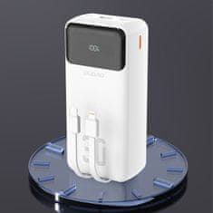 DUDAO Powerbank 30000mAh z vgrajenimi kabli PD 22,5W - bela