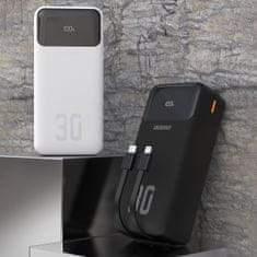DUDAO Powerbank 30000mAh z vgrajenimi kabli PD 22,5W - bela
