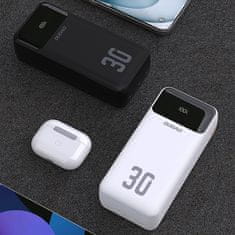 DUDAO Powerbank 30000mAh z vgrajenimi kabli PD 22,5W - bela