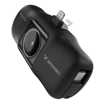 WOZINSKY Mini powerbank 5000mAh 15W iPhone Lightning in polnilnik za Apple Watch - črn