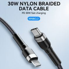 WOZINSKY Kabel za iPhone USB-C - Lightning PD 30W 2m črn