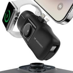 WOZINSKY Mini powerbank 5000mAh 15W iPhone Lightning in polnilnik za Apple Watch - črn