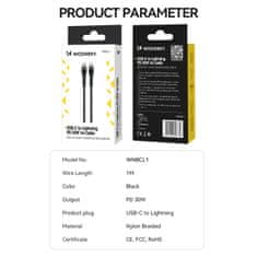 WOZINSKY Kabel za iPhone USB-C - Lightning PD 30W 1m črn