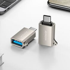 Joyroom USB-C (moški) na USB-A (ženski) adapter s kljukico za vrvico - srebrna