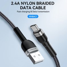 WOZINSKY Kabel USB-A - USB-C 2,4 A, 1 m, črn