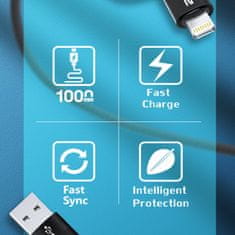 WOZINSKY 4v1 Univerzalni kabel 2x USB-C 1x USB-A 1x Lightning 60W 1m črn