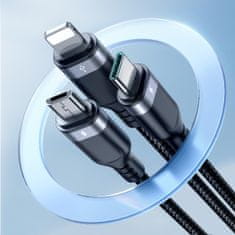 Joyroom 3v1 Kabel USB-A - iPhone Lightning USB-C microUSB večnamenski 1,2 m črn