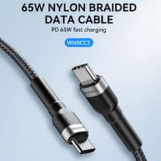 WOZINSKY Kabel USB-C - USB-C PD 65 W, 2 m, črn