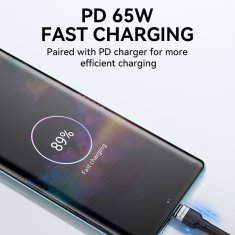 WOZINSKY Kabel USB-C - USB-C PD 65 W, 1 m, črn