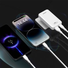 DUDAO Ultra tanka potovalna omrežna polnilna naprava GaN 65 W USB-A USB-C PD EU/US – bela