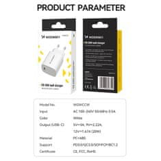 WOZINSKY Mrežni polnilnik 20 W USB-C 100–240 V, bel