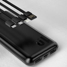 DUDAO Powerbank K6Pro 10000mAh univerzalni z USB-kablom USB-C microUSB Lightning črn