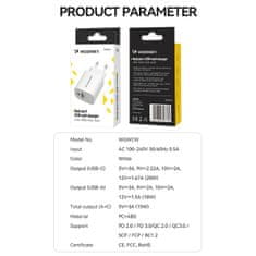 WOZINSKY Mrežni polnilnik 20 W USB-A USB-C 100–240 V, bel