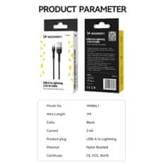 WOZINSKY Kabel za iPhone v pletenem ohišju USB-A - Lightning 2,4 A, 1 m, črn