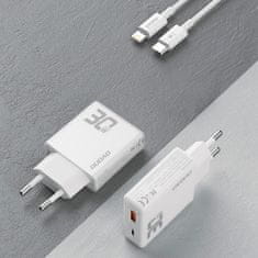 DUDAO Mrežni polnilnik GaN A30EUL 30 W USB-A USB-C + kabel USB-C – Lightning – bel