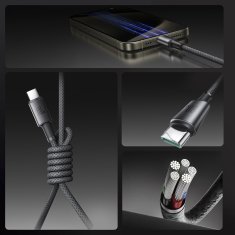 Joyroom Kabel USB-C - USB-C z organizatorjem in magnetnim držalom 1,2 m - siv