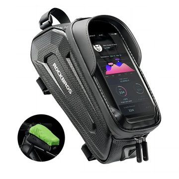 ROCKBROS Kolesarska torba za okvir z žepom za telefon in navigacijo 1,7 l + prevleka – črna