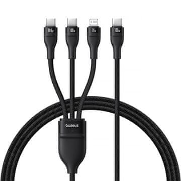 BASEUS 3v1 kabel Flash Series 3 100 W USB-C – 2x USB-C iPhone Lightning 1,5 m – črn