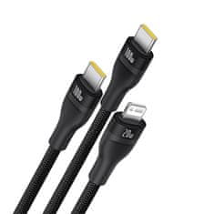 BASEUS 3v1 kabel Flash Series 3 100 W USB-C – 2x USB-C iPhone Lightning 1,5 m – črn