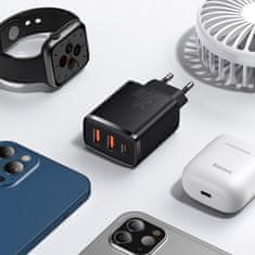 BASEUS Kompaktni hitri omrežni polnilnik 2x USB USB-C 30 W 3 A PD QC črn