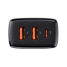 BASEUS Kompaktni hitri omrežni polnilnik 2x USB USB-C 30 W 3 A PD QC črn