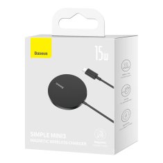 BASEUS Majhen indukcijski polnilnik za telefon MagSafe Simple Mini3 15W črn