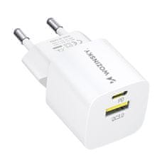 WOZINSKY Mrežni polnilnik GaN QC3.0 USB-A USB-C PD 33W bel
