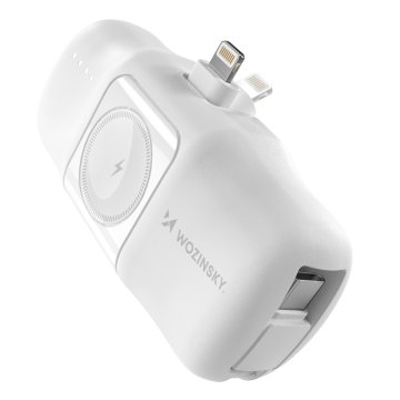WOZINSKY Mini powerbank 5000mAh 15W iPhone Lightning in polnilnik za Apple Watch - bel