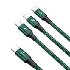 BASEUS Rapid 3v1 kabel USB-C - USB-C / Lightning / micro USB 20 W 1,5 m zelen