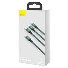 BASEUS Rapid 3v1 kabel USB-C - USB-C / Lightning / micro USB 20 W 1,5 m zelen