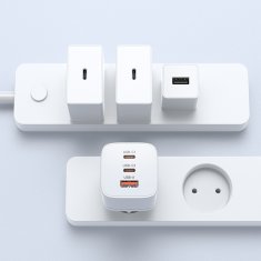 WOZINSKY GaN omrežni polnilnik 65 W 100–240 V USB-A 2x USB-C bel