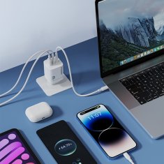 WOZINSKY GaN omrežni polnilnik 65 W 100–240 V USB-A 2x USB-C bel