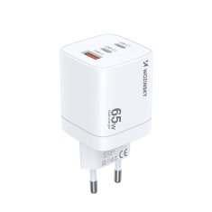 WOZINSKY GaN omrežni polnilnik 65 W 100–240 V USB-A 2x USB-C bel