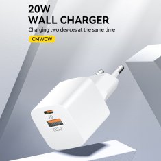WOZINSKY Mrežni polnilnik PD QC 3.0 100-240 V 20 W USB-C USB-A bel