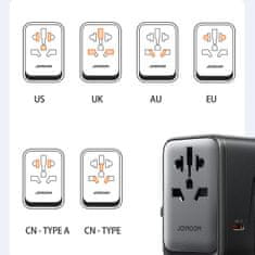 Joyroom Univerzalni potovalni polnilnik 65 W EU / US / JP / AU / UK / CN - črn
