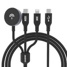DUDAO 3v1 Kabel USB-C - USB-C / iPhone Lightning / polnilnik za Apple Watch PD 100W 1,2 m - črn