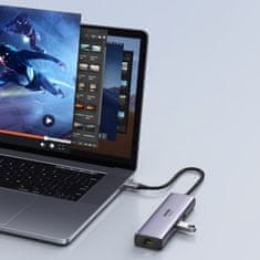 Ugreen 7v1 večfunkcijski USB-C HUB - 2x USB HDMI 4K čitalnik SD in TF kartic USB-C RJ45 1Gbps siv
